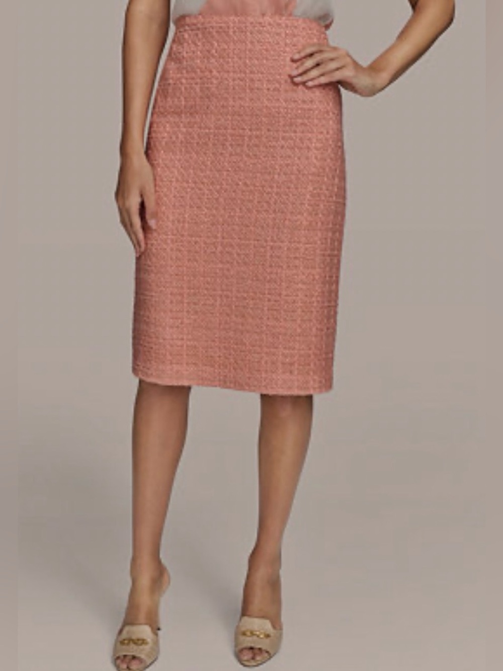 Donna Karan Peach Tweed Pencil Skirt
